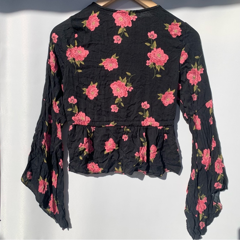 Don’t Ask Why floral cropped mutton Angel sleeve viscose cottage boho top OS - Picture 8 of 14